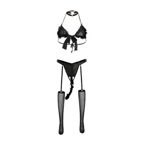 Ensemble de lingerie sexy sur le thème du chat pour une nuit sensuelle, idéal pour les petites poitrines, composé d'un ensemble trois pièces pur et séduisant. (qqny) - Product Image 5