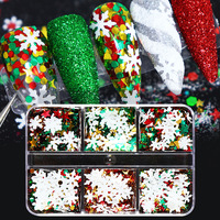 Kit de décoration pour ongles tendance hiver : flocons de neige roses, rouges, verts, blancs mélangés, sapins de Noël, breloques de Noël