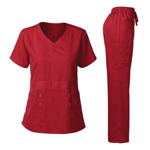 Couleur unie Soins Infirmiers Scrubs Femmes Uniformes Élasticité Pet Clinic Infirmière V-cou Médical Hôpital Médecin Vêtements De Travail En Gros - Product Image 6