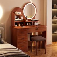 Coiffeuse moderne en bois Tenghang avec miroir éclairé, 4 tiroirs de rangement, ensemble de table de maquillage pour chambre à coucher