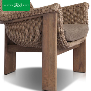 Sillón de Exterior de Ratán con Marco de Madera de Teca Maciza, Estilo Rústico, Lujoso y Moderno, para 6 Personas, para Jardín, Hotel, Patio - Product Image 6