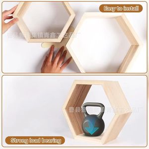 Solid Wood Wall <b>Shelf</b> Hexagon Shape Durable Storage <b>Rack</b> For Home Living Room Mounted Organizer - Product Image 3