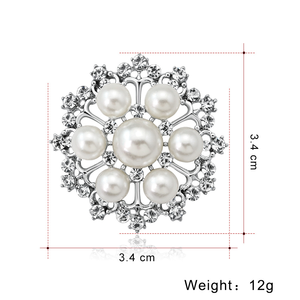 Tốt Nhất Bán Thời Trang Ngọc Trai Trâm Đám Cưới Ngọc Trai Rhinestone Pha Lê Bông Tuyết Trâm Của Phụ Nữ Hợp Kim Ngọc Trai Ngực Hoa - Product Image 4