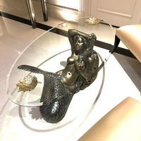 Pied de table basse en bronze BringFine avec sculpture de sirène, technique de moulage, plateau en verre de 5 mm personnalisable
