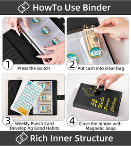 Organiseur de budget A5 pour le défi d'épargne, avec enveloppes de budget pour 52 semaines, classeur à feuilles mobiles - Product Image 2