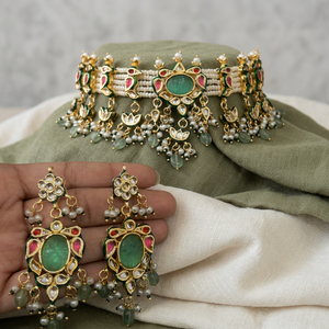 Ensemble collier ras-de-cou et boucles d'oreilles en laiton plaqué or avec moissanite, qualité supérieure exclusive, pour mariage de luxe, pour femme - Product Image 2