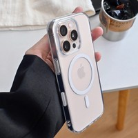 Étui de téléphone portable magnétique transparent anti-jaunissement en acrylique + TPU pour iPhone 16 Pro Max Plus