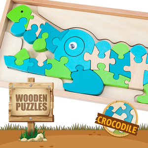 2121 new 3d wooden puzzle 26pcs crocodile animal shape customized for gift kids education wooden game toy