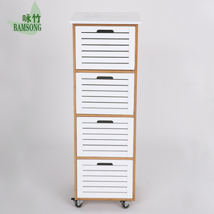Carrello <span class=keywords><strong>Mobile</strong></span> a 4 Cassetti in Bambù, Versatile Armadietto con Ruote per Cucina, <span class=keywords><strong>Bagno</strong></span>, Camera da Letto e Ufficio Domestico - Product Image 6