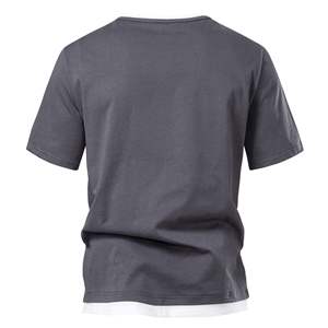 Camiseta Casual de Manga Corta para Hombre de Alta Calidad, Cuello en V Pequeño, Diseño de Bloques de Color Sólido, para Jóvenes Adultos, Camiseta Transfronteriza - Product Image 3