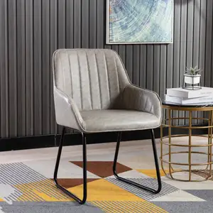 Hersteller Großhandel individueller Stuhl Restaurant Esszimmer Seitensessel bequemer weicher grauer Esszimmerstuhl aus Leder