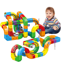 Coffret de Jouets Éducatifs STEM pour Enfants : Circuit de Course Magique 3D en Cubes à Assembler, Train sur Rail, en Plastique ABS