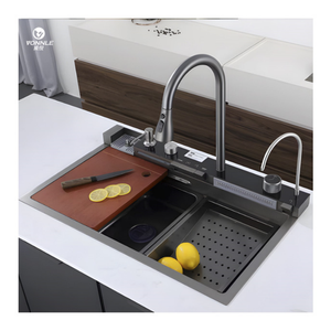 Évier de cuisine fait main à un <span class=keywords><strong>bol</strong></span> pour la ferme cuisine en acier inoxydable faite à la main nano évier <span class=keywords><strong>noir</strong></span> évier cascade numérique - Product Image 1