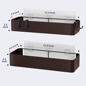 Custom Dark Brown <b>Wall</b> Mounted Bathroom <b>Shelf</b> Set 2 Tier Rectangular Durable Storage Rack For Toiletries - Product Image 2