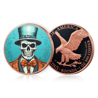Pièce de Monnaie Souvenir de Collection en Cuivre Fin .999 de 1 once, Colorée, Thème Halloween Couple et Jour des Morts, Motif Squelette Gentleman et Dame