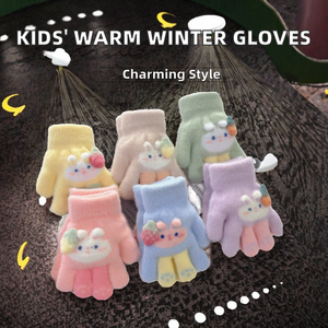 Guantes de punto Jacquard cálidos de invierno con diseño de conejo ciruela, gruesos, transpirables, de algodón y elastano, tipo opera, de dedo completo - Product Image 2