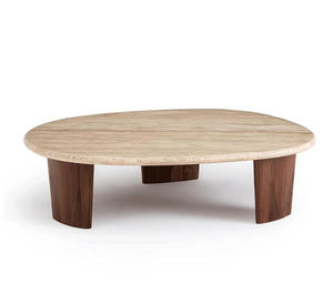 Venta directa de fábrica, <span class=keywords><strong>mesa</strong></span> central con patas de madera maciza, <span class=keywords><strong>mesa</strong></span> de <span class=keywords><strong>centro</strong></span> moderna Irregular de <span class=keywords><strong>travertino</strong></span> para sala de estar de lujo - Product Image 2