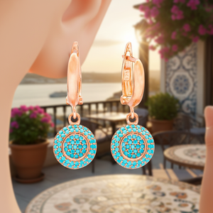 Turquoise CZ Round Design Geometric Jewellery Round Shape Turkish Wholesale 925 Sterling <b>Silver</b> Jewelry <b>Dangle</b> <b>Earrings</b> - Product Image 3