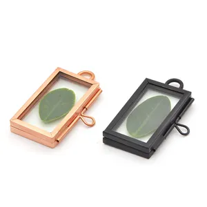 hanging closed and open square rectangle pendants / necklace with with real pressed flower for brass glass gold locket designs