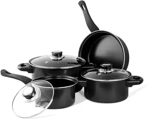 7ชิ้นเหล็กคาร์บอน Nonstick ชุดเครื่องครัวหม้อและกระทะราคาถูกกระทะเหล็ก