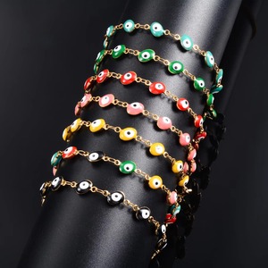 Bracelet de cheville en acier inoxydable émaillé œuf turc œil porte-bonheur pour femme et fille, bijou de pied et de main en métal pour l'été - Product Image 1