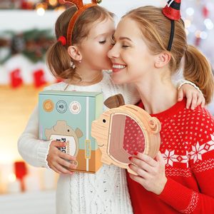 Hucha de madera para niños, caja de dinero transparente de doble cara con forma de animal de madera maciza, de 2 a 4 años - Product Image 4