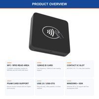 Lecteur-graveur de cartes intelligentes RFID de bureau, 13.56MHz, 125kHz, USB, sans contact, IC ID MIFARE ISO14443-A/B ISO7816 PSAM, Plug and Play, ZCS07