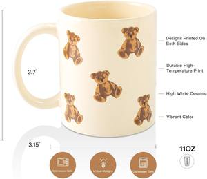 Tasses à café en céramique pour femmes et filles, motif ours de dessin animé blanc crème, vente en gros, 350 ml, 12 oz. Mug amusant et original, cadeau amusant - Product Image 4