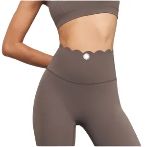  OEM-Damen nackte Yoga-Kleidung Haut Gesäß schnell trocknende Leggins hohe Taille enge Yoga-Hose Anti-Curling-Linien-Gummiband-Leggings