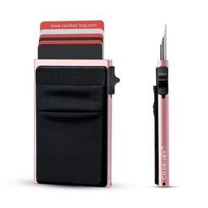 OEM/ODM <b>Men</b> Aluminum <b>Wallet</b> With Elasticity Back Pouch ID Credit Card Holder <b>RFID</b> Metal <b>Wallet</b> Automatic Pop up Bank Card Case - Product Image 1