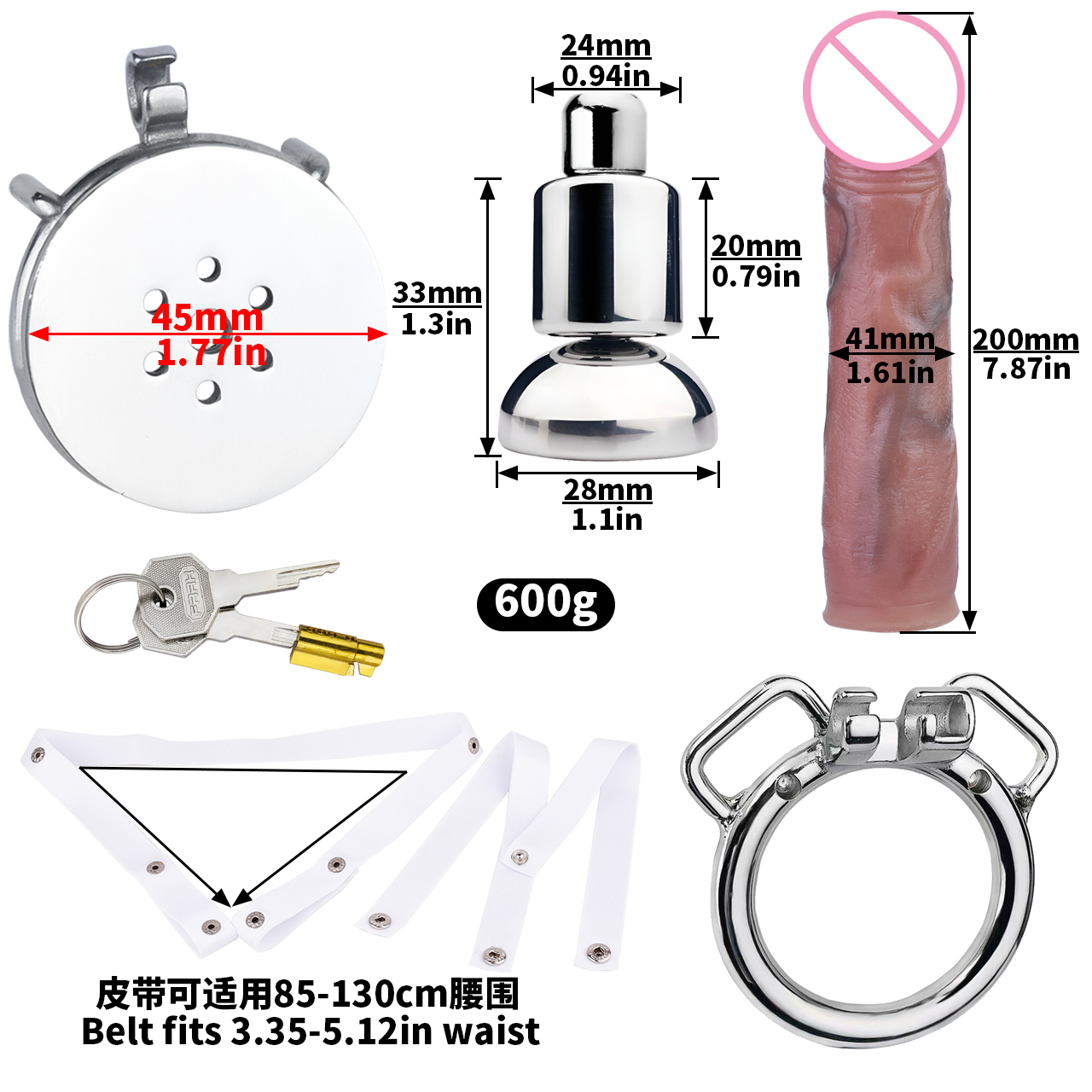 anneau rond + pénis taille L + ceinture rose