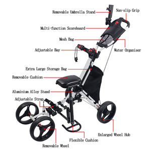 Chariot de golf pliable en alliage d'aluminium léger de haute qualité, 4 roues, chariot de golf à pousser et à tirer avec siège - Product Image 3