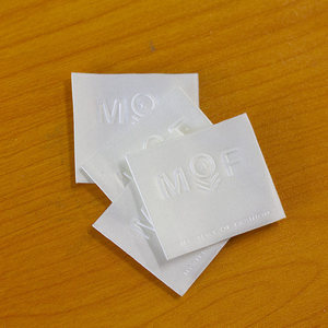 Étiquette tissée en coton avec logo personnalisé en relief, étiquette de marque en tissu imprimée OEM, étiquette d'instructions d'entretien des vêtements, étiquette de taille - Product Image 4