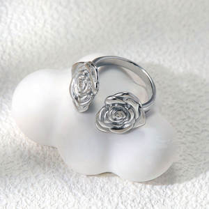 Bague en acier inoxydable plaqué or 18 carats style rétro, nouvelle collection été, double tête de rose, style nautique, bijoux - Product Image 3