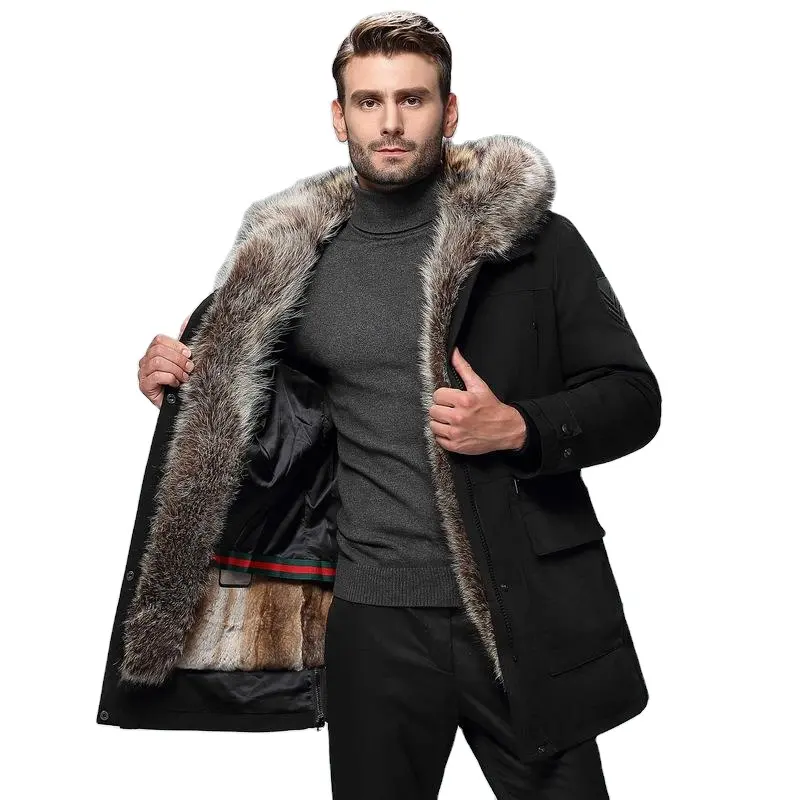 Pelz innerer mittellanger Winter parka mantel Pelz integrierter Herren mantel aus echtem Leder