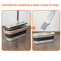 Serpillère plate mains libres avec seau pliable grand format, ensemble de 140 cm avec manche en acier inoxydable, système de serpillière pliable pour la maison