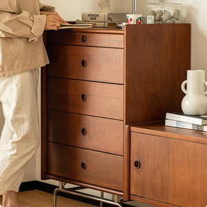 Japanese Style Five Drawer <b>Chest</b> Solid Wood <b>Storage</b> Cabinet Vintage Dresser For Bedroom Living Room - Product Image 2