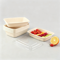 Bols à salade rectangulaires jetables en papier biodégradable écologiques, pour servir des nouilles, à emporter, avec couvercle, utilisables au micro-ondes