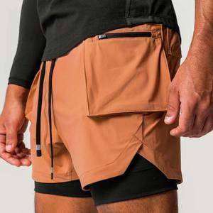 กางเกงขาสั้นออกกำลังกายเอวกลางแบบ2-in-1ของผู้ชายกางเกงออกกำลังกายแบบลำลองผ้าโพลีเอสเตอร์ระบายอากาศแห้งเร็วสำหรับวิ่งเพาะกาย - Product Image 2