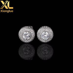 Elegant High End <b>Small</b> Quantity Accessories Wholesale Round Full Zircon <b>Silver</b> Plated Hip Hop Gift Men <b>Earrings</b> - Product Image 2