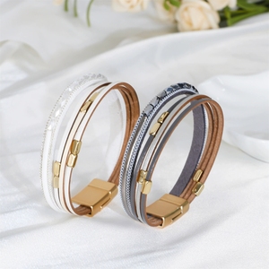 Bracciale <span class=keywords><strong>in</strong></span> stile bohémien, monili <span class=keywords><strong>in</strong></span> <span class=keywords><strong>pelle</strong></span> multistrato con perline realizzati artigianalmente PK-0016 bracciale a chiusura magnetica europeo e americano - Product Image 2