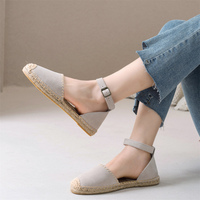 Sandales décontractées d'été pour femmes, tendance sexy, respirantes, à bout fermé, en chanvre, à lacets, antidérapantes, écologiques, style espadrille de pêcheur