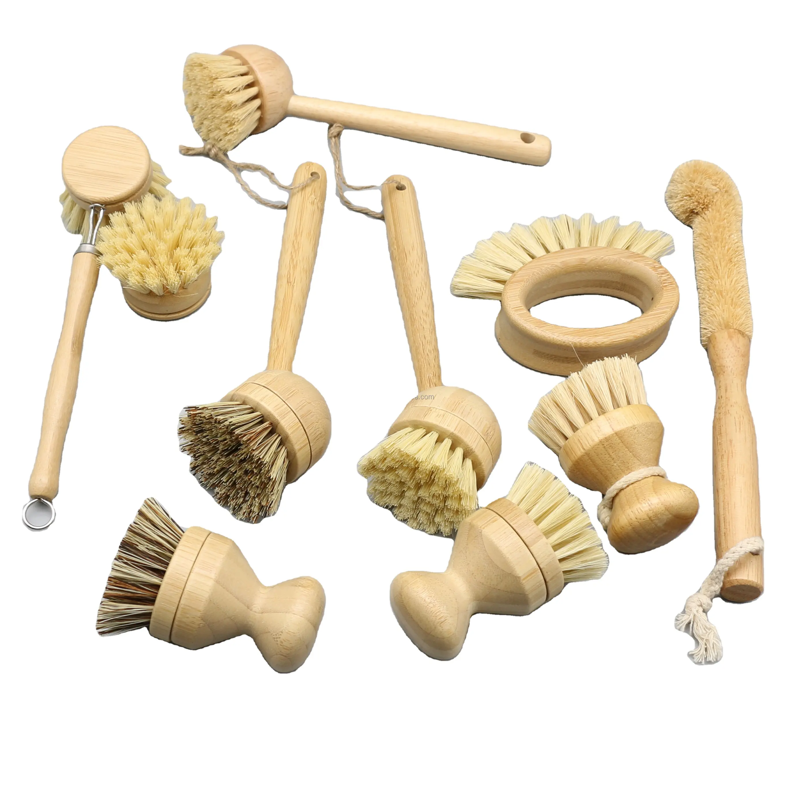 Eco friendly Kitchen Cleaning Brush with Bamboo Wooden Wood Sisal Bristles Brushes for Vegetable Fruit Dish Pot Plate Scrubber