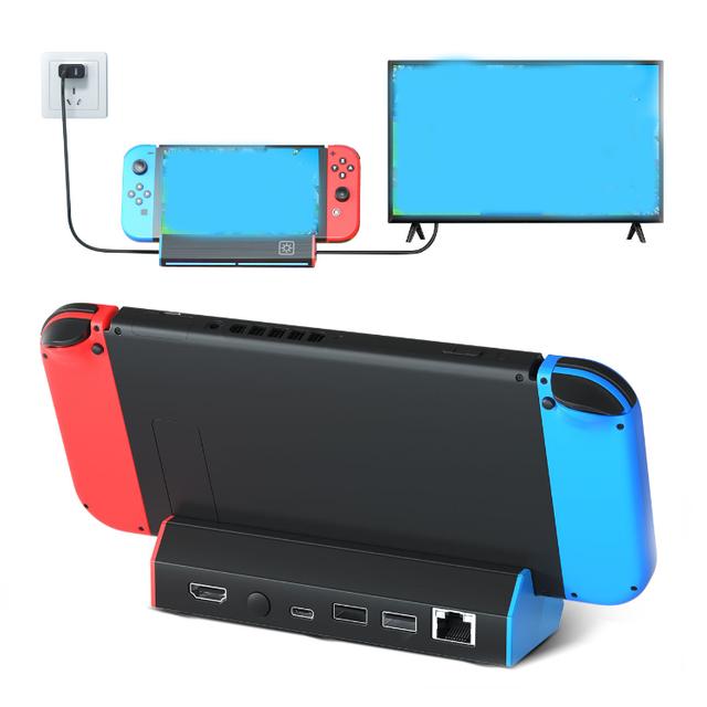 Multiple Port TV Dock Station Converter Portable Charging Docking Adapter 1000Mbps Ethernet Stand for Nintendo Switch OLED