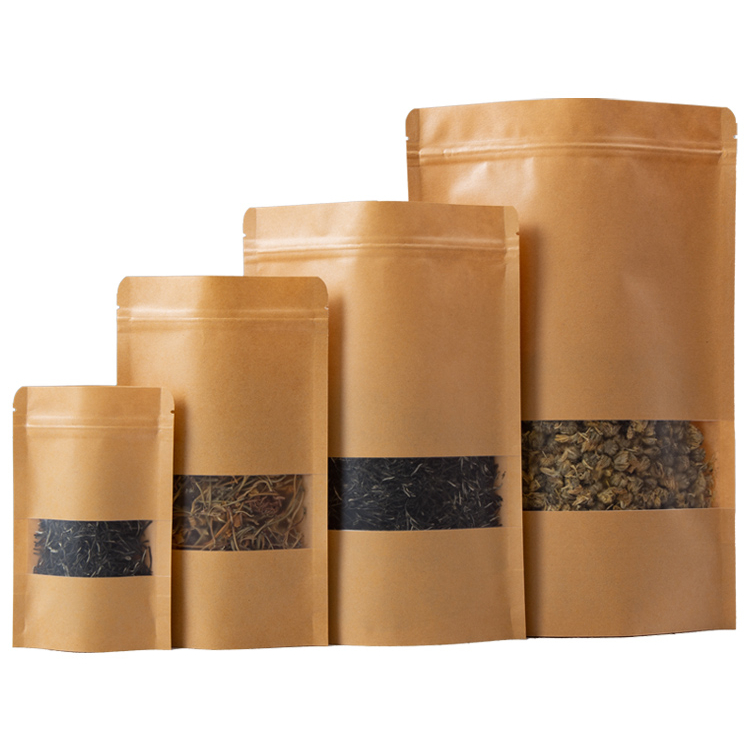 Wholesale Custom Kraft Paper Tea Packaging Pouch Spices And Seeds Bag With Magnetic Closure For Pizza And Jelly