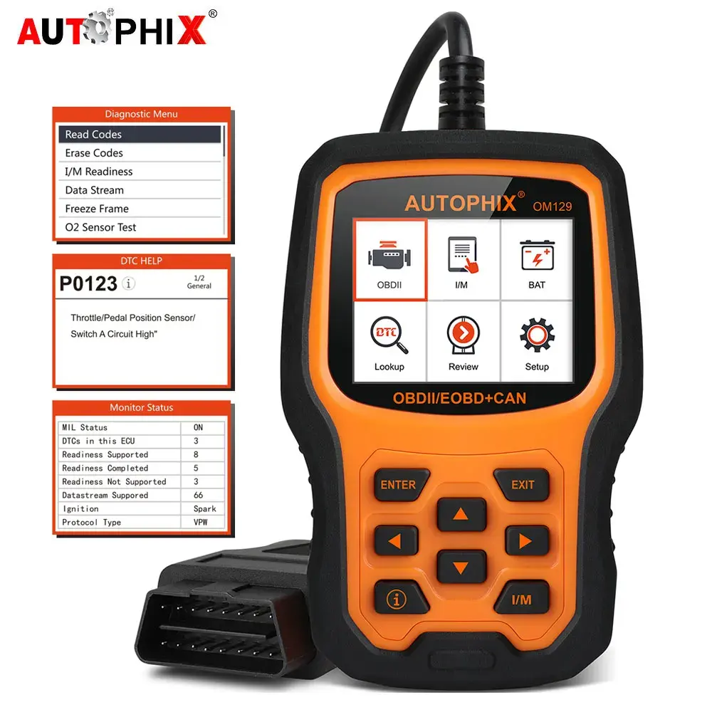 Autophix OM129 OBD2 Engine Code Reader Automotive Scanner Battery Tester OBD 2 Diagnostic Tool Clear Error Code Free Update