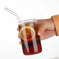 Gobelet en verre de 16 oz en forme de canette avec couvercle en bambou et paille, logo personnalisé, pour café glacé, bière, soda, jus, vente en gros