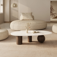 Table basse extensible en pierre frittée blanche avec 3 pieds en acier inoxydable, design moderne de forme libre