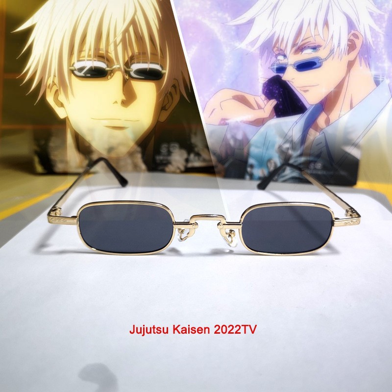 Vintage yuvarlak gözlük Anime cosplay aksesuarları Jujutsu Kaisen Gojo Satoru güneş gözlüğü