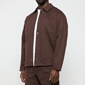 Chaqueta de Trabajo Personalizada con Bolsillos de Tela Twill, Chaqueta Cargo Marrón para Hombre - Product Image 1